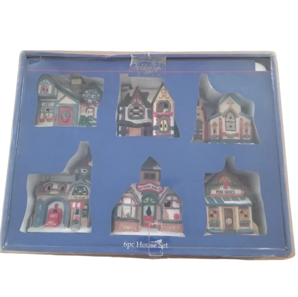 Vintage Holiday Time 6 Piece Village Collectibles House Set - Picture 2 of 10